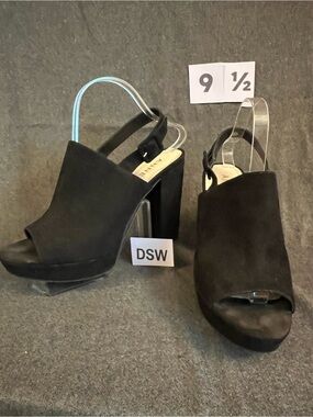 DSW Black Suede Platform Slingback Heels